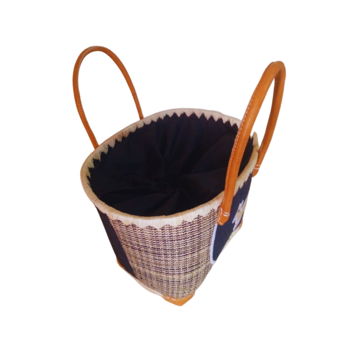 NatsNco handmade raffia women, australian animals, embroidery,kangaroo basket and leather handle & drawstring closure. Made in Madagascar